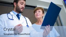  Presentation with waiting room - PPT layouts consisting of discussing over report in hospital background and a light blue colored foreground