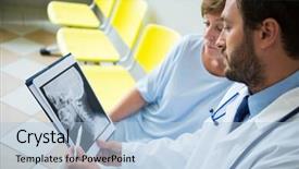  Presentation with waiting room - PPT layouts featuring discussing over report in hospital background and a light blue colored foreground