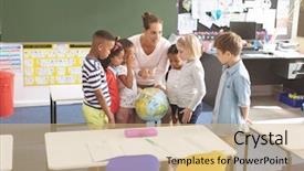  Presentation with earth - Slide set consisting of discussing over the earth globe background and a coral colored foreground