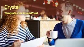  Presentation with successful women entrepreneurs - Cool new PPT theme with discussing papers while planning startup backdrop and a  colored foreground