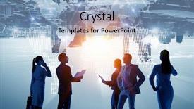  Presentation with international trade - Cool new presentation theme with discussing policy of international partnership backdrop and a light blue colored foreground