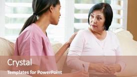  Presentation with nurse discussing family - Theme with discussing records with senior female background and a coral colored foreground