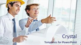  Presentation with architects - PPT theme consisting of discussing sketch of new construction background and a sky blue colored foreground