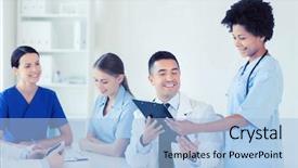  Presentation with medical profession - Slide deck enhanced with discussing something at medical office background and a  colored foreground