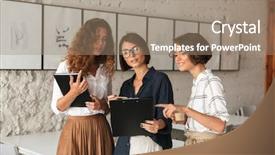  Presentation with business women - Cool new presentation theme with discussing something in co work backdrop and a  colored foreground