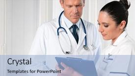  Presentation with nurse - Beautiful slides featuring discussing together on medical exam backdrop and a light blue colored foreground