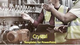  Presentation with factory workers - Presentation design with discussing while monitoring drinks production background and a tawny brown colored foreground