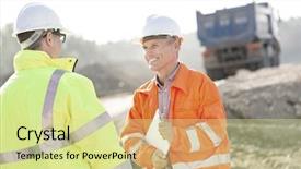  Presentation with industrial engineering silhouette construction - Presentation theme featuring discussing with colleague at construction background and a blonde colored foreground