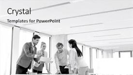  Presentation with team discussion - Audience pleasing PPT layouts consisting of discussion at table in new backdrop and a  colored foreground