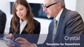  Presentation with double exposure of business people - Cool new presentation design with discussion between business people backdrop and a ocean colored foreground