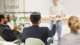  Presentation with discussion room - PPT theme having discussion-between-speaker-and-trainee background and a lemonade colored foreground