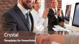  Presentation with business partner - Audience pleasing theme consisting of discussion conclusion - businessman shaking hands backdrop and a  colored foreground