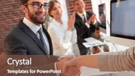  Presentation with business partner people joining hand - Amazing slides having discussion conclusion - businessman shaking hands backdrop and a tawny brown colored foreground