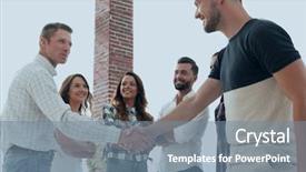  Presentation with social business people network - Theme enhanced with discussion conclusion - handshake business people background and a seafoam green colored foreground