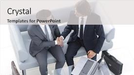  Presentation with conclusion - Colorful PPT layouts enhanced with discussion conclusion - handshake manager and the client backdrop and a  colored foreground