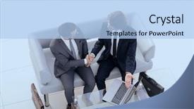  Presentation with new client interview - Presentation design with discussion conclusion - handshake manager and the client background and a light blue colored foreground