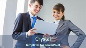  Presentation with people - Presentation theme enhanced with discussion conclusion - young happy businessman and businesswoman background and a  colored foreground