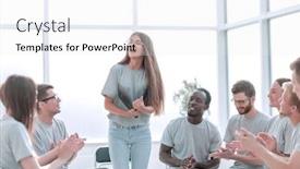  Presentation with group discussion - PPT layouts enhanced with discussion-group-of-young-people background and a white colored foreground