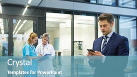  Presentation with nurse - Cool new presentation design with discussion text - businessman using mobile while doctor backdrop and a teal colored foreground