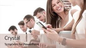  Presentation with waiting room furniture - Amazing slides having discussion text - employees discussing something backdrop and a  colored foreground