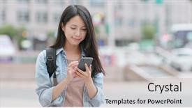  Presentation with audio enthusiasts - Presentation design enhanced with discussion text - woman sending audio message background and a light gray colored foreground