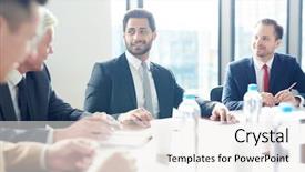  Presentation with discussion room - Colorful presentation design enhanced with discussion with colleagues at meeting backdrop and a white colored foreground