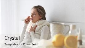  Presentation with bed - PPT layouts enhanced with disease - young ill woman in bed background and a soft green colored foreground