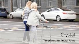  Presentation with helping - Audience pleasing slide set consisting of disease - young woman helping her elderly backdrop and a light gray colored foreground
