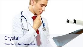  Presentation with gamma ray particle accelerator - Cool new presentation with disease prognosis - pensive young doctor looking backdrop and a  colored foreground