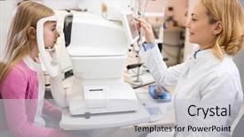  Presentation with eyesight - Beautiful PPT layouts featuring disease review - female doctor checkup eyesight backdrop and a light gray colored foreground