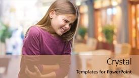  Presentation with stomach - Colorful presentation enhanced with diseases - young beautiful girl over isolated backdrop and a coral colored foreground