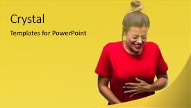  Presentation with stomach disease - Presentation design featuring diseases - young beautiful woman over isolated background and a yellow colored foreground
