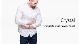  Presentation with stomach disease - Presentation design consisting of diseases - young business man over isolated background and a white colored foreground