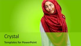  Presentation with wearing a surgical face mask - Slide deck featuring disess - young arab woman wearing hijab background and a  colored foreground