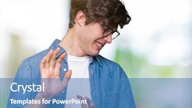  Presentation with young man wearing a hat - PPT theme enhanced with disgust face because aversion reaction background and a teal colored foreground