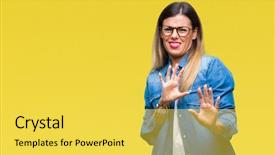  Presentation with young woman wearing boxer gloves - Beautiful PPT theme featuring disgust face because aversion reaction backdrop and a  colored foreground