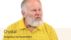  Presentation with bald - Beautiful presentation design featuring disgusted displeased senior bald man backdrop and a  colored foreground