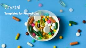  Presentation with medicament - Slides consisting of dish-full-of-pills-tablets background and a teal colored foreground