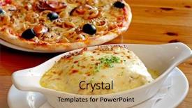  Presentation with italian cuisine - Amazing slides having dish italian cuisine with pizza backdrop and a coral colored foreground