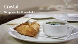  Presentation with asian dumplings in broth bowl - Cool new presentation theme with dish made from baked yeast backdrop and a gray colored foreground