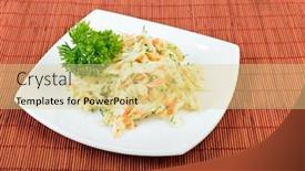  Presentation with salad - Colorful slide deck enhanced with dish of coleslaw salad on table backdrop and a blonde colored foreground