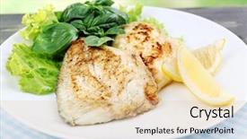  Presentation with freshwater fish - PPT theme featuring dish of fish fillet background and a  colored foreground