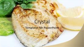  Presentation with freshwater fish - PPT theme with dish of fish fillet background and a lemonade colored foreground