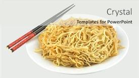  Presentation with chopsticks - Amazing slide set having dish of noodles and chopsticks in the gray backdrop and a white colored foreground