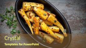  Presentation with slate - Amazing PPT theme having dish-of-roasted-parsnips backdrop and a tawny brown colored foreground