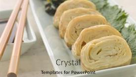  Presentation with soy - Slides featuring dish-of-rolled-dashi-omelette background and a coral colored foreground