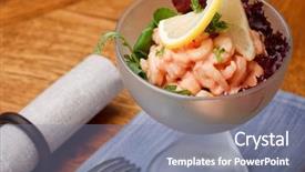  Presentation with shrimp farming - PPT layouts having dish of shrimp cocktail background and a gray colored foreground