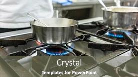  Presentation with hotel kitchen - Presentation design consisting of dish-on-gas-stove background and a gray colored foreground