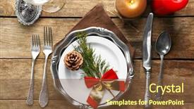  Presentation with christmas dinner - PPT theme consisting of dish set served on table for christmas dinner background and a tawny brown colored foreground