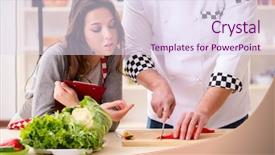  Presentation with show - Slide set consisting of dish tv - food cooking tv show background and a  colored foreground